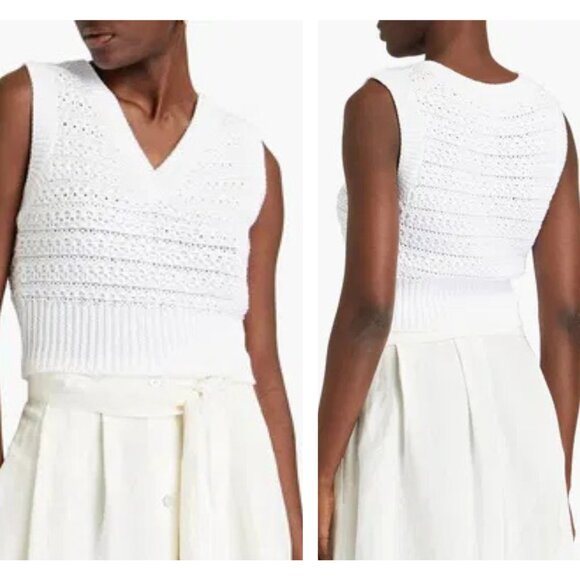 Vince Tops - Vince White Cropped Crocheted Cotton Sweater Vest 37583